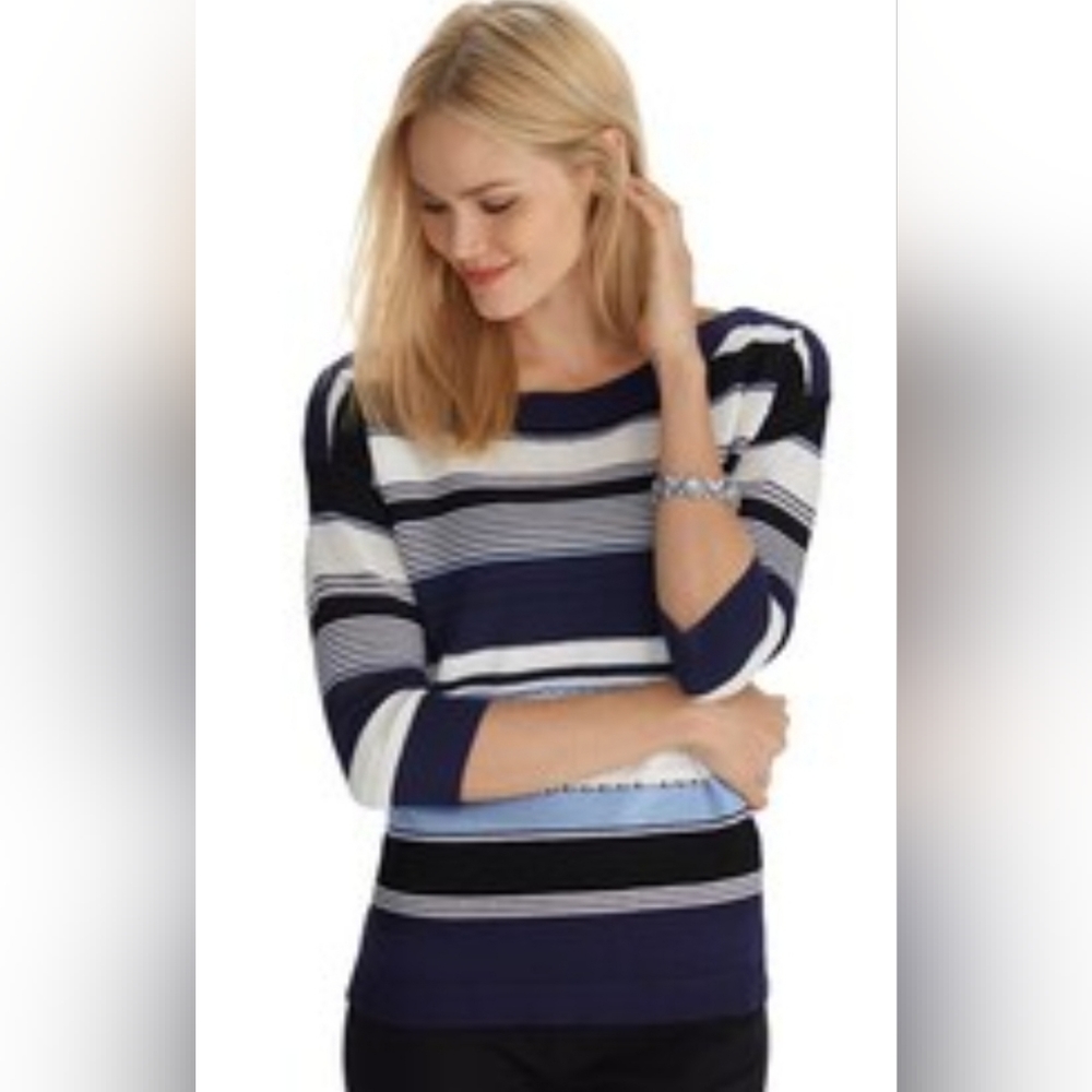 White House Black Market 3/4 Sleeve Boxy Stitched Stripe Pullover Size M